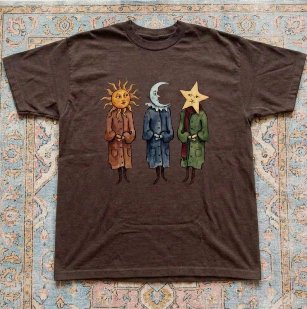 Whimsical Sun Moon Star Characters In Coats Tee